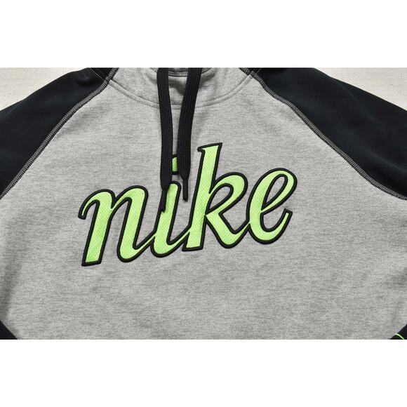 Nike Therma-FIT Gray Black Neon Green Hoodie Regular Size M Kangaroo Pocket - Picture 6 of 8